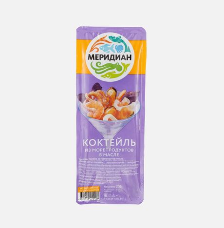 Коктейль Меридиан из морепродуктов в масле пл/уп 200г
