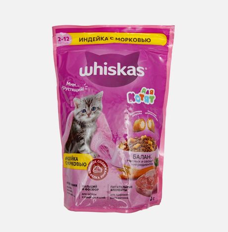 Корм Вискас д/котят Вкусн подушеч с молоком Индейка/Морковь к/к 350г