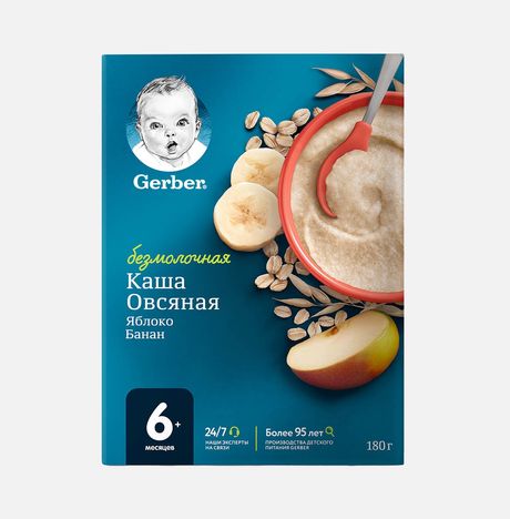 Каша Гербер овсяная Яблоко/Банан безмолочная с 6мес к/к 180г