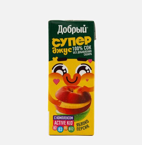 Сок Добрый Супер Джус Яблоко/персик Актив кид т/п 0,2л
