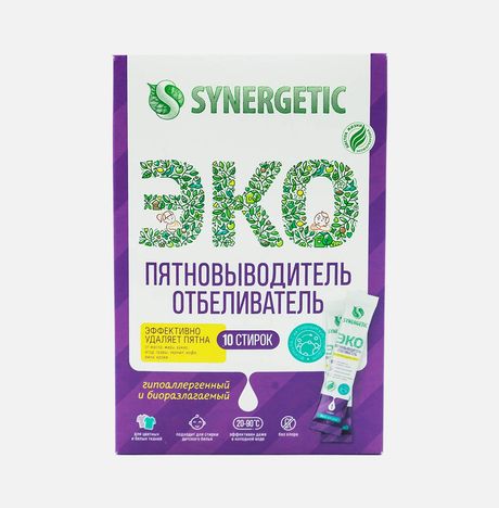 Отбеливатель-пятновывод Синергетик актив кислород 10стирок 10х25г 250г