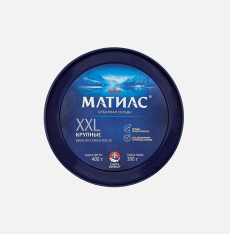 Сельдь Матиас ф/к с/с XXL отборные в масле пл/б 400г