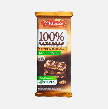 Шоколад Победа вкуса Чаржед молоч с цельным миндалем б/сах 90г