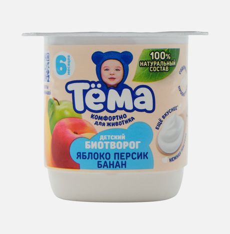 Биотворог Тёма Яблоко/Персик/Банан с 6мес 4% пл/ст 95г