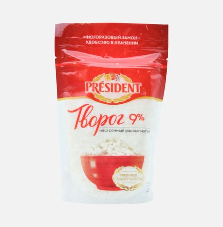 Творог Президент рассыпчатый 9% дой/пак 450г