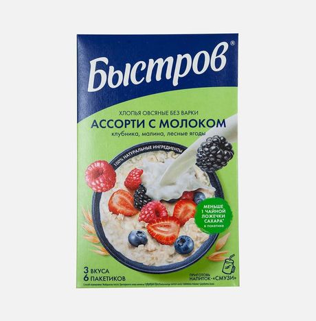Хлопья Быстров овсяные Ассорти с молоком без варки к/к 240г