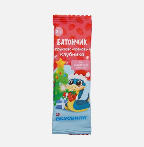 Батончик Вкусвилл Клубника фруктово-ореховый детский 25г