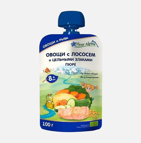 Пюре Флер Альпин Овощи с лососем/ цельн злаками с 8мес дой/пак 100г