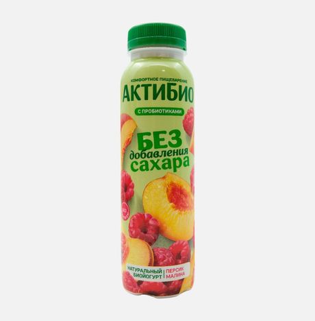 Биойогурт АктиБио Персик-Малина без лактозы без сахара 1.5% 260г