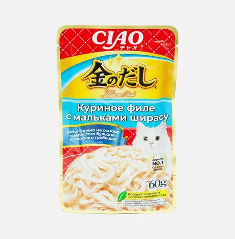 Корм Инаба д/кош Киннодаши Куриное филе/мальки ширасу в желе пауч 60г