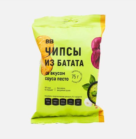 Чипсы ВкусВилл из батата со вкусом соуса песто пл/пак 75г