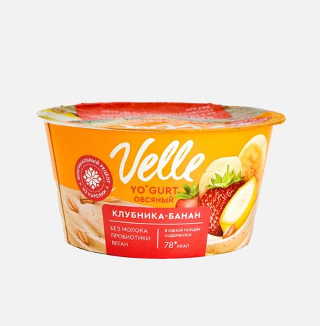 Продукт овсяный Велле Клубника- Банан ферментированный пл/ст 130г