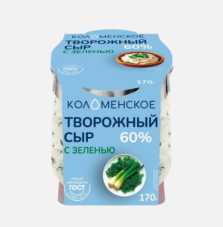 Сыр Коломенский творожный с зеленью 60% ст/б 170г