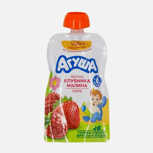 Пюре Агуша фруктово-ягодное Яблоко/ клубника/малина с 6мес дой/пак 90г
