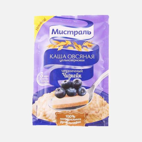 Каша Мистраль овсяная Черничный чизкейк цельнозерновая пл/уп 40г