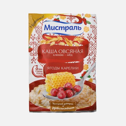 Каша Мистраль овсяная клюква-мед Ягоды Карелии цельнозерн пл/уп 40г
