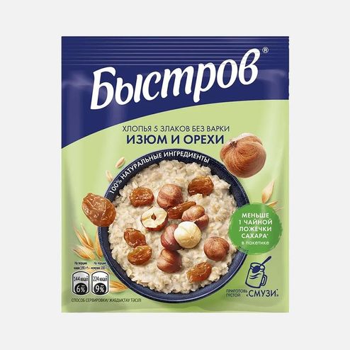Хлопья Быстров 5 злаков Изюм/орех без варки пл/пак 40г
