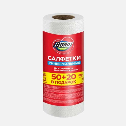 Салфетки Бонус вискозные в рулоне 50+20шт