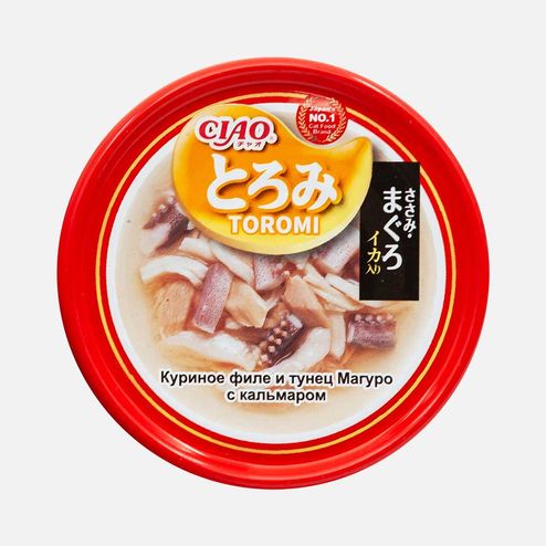 Корм Инаба д/кошек Чао Тороми Кур филе/тунец /кальмар ж/б 80г