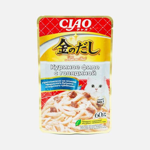 Корм Инаба д/кош Киннодаши Куриное филе/говядина в желе пауч 60г