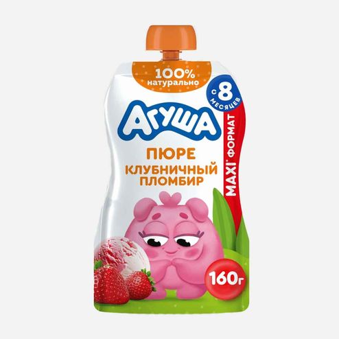 Пюре Агуша Клубничный пломбир гомогениз с 8мес дой/пак 160г
