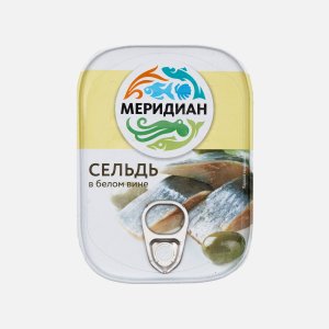 Сельдь Меридиан атлантическая ф/к в белом вине ж/б 115г