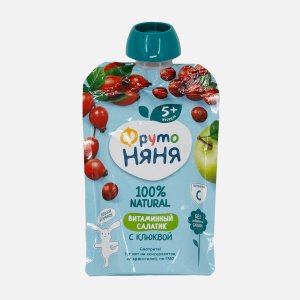 Пюре ФрутоНяня из яблок/шиповника клюквы витамин салатик с 5мес 90г