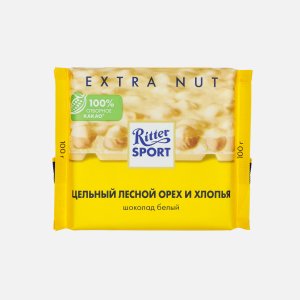 Шоколад Риттер Спорт белый Цельный лесной орех и хлопья 100г