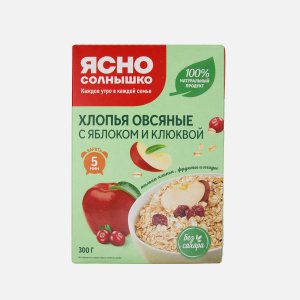 Хлопья Ясно солнышко овсяные с клюквой и яблоком к/к 300г