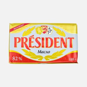 Масло Президент кислосливочное несоленое в/с 82% фольга 180г