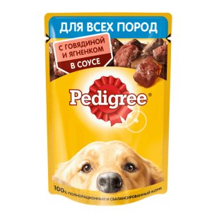 Корм Педигри д/взрослых собак Говядина/ягненок в соусе пауч 85г