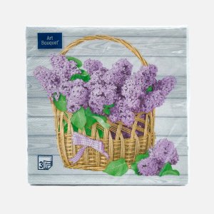 Салфетки Арт букет Корзина с сиренью бум 33*33см 3сл 20лист