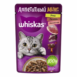 Корм Вискас Аппетитный микс Мясной соус/утка/печень пауч 75г