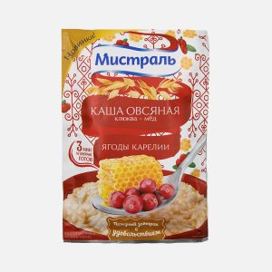 Каша Мистраль овсяная клюква-мед Ягоды Карелии цельнозерн пл/уп 40г