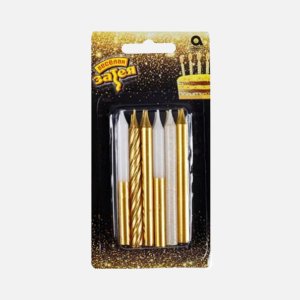 Свечи Веселая затея д/торта золот/бел блеск 8см 12шт 1502-5468