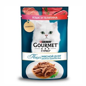 Корм Гурмэ Перл Мясной дуэт Язык/телятина в соусе пауч 75г