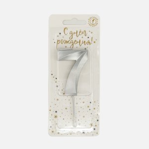 Свеча Омский СЗ тортовая на шпажке 7 Витые серебро парафин 4х1,1х9,5