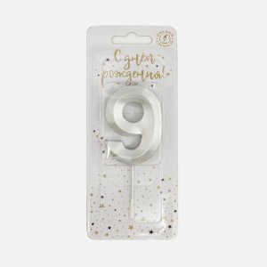 Свеча Омский СЗ тортовая на шпажке 9 Витые серебро парафин 4х1,1х9,5