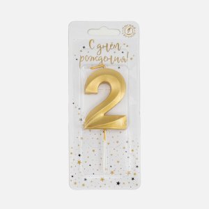 Свеча Омский СЗ тортовая на шпажке 2 Золотые витые парафин 4х1,1х9,5