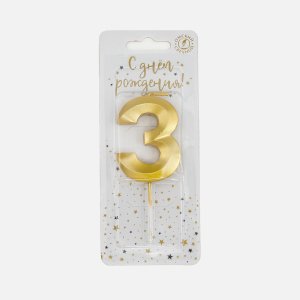 Свеча Омский СЗ тортовая на шпажке 3 Золотые витые парафин 4х1,1х9,5