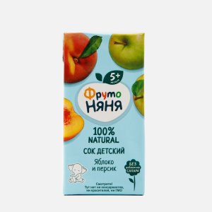 Сок ФрутоНяня Яблоко/Персик с мякотью без сахара 200мл