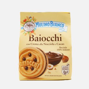 Печенье Барилла Мулино Бьянко Байокки с какао-орех кремом 260г