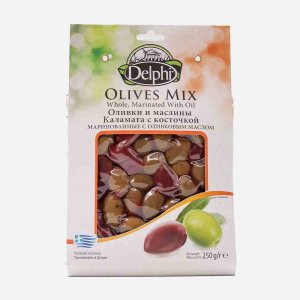 Оливки и маслины Делфи Каламата с/к маринов с оливк маслом в/у 250г