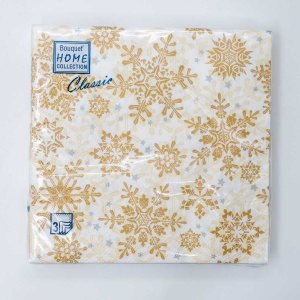 Салфетки Букет Хоум КоллекшнКлассик Золот снежин на беж бум 3сл 20 лист