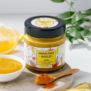 Мед Сибирский кедр ИммуноГолд c куркумой/имбирем/лимоном 200г