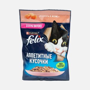 Корм Феликс Аппетитные кусочки лосось в желе пауч 75г