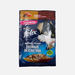 Корм Феликс Двойная Вкуснятина индейка/печень в желе пауч 75г