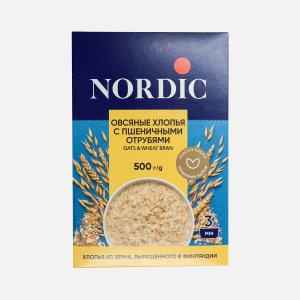 Хлопья Нордик овсяные с пшеничными отрубями к/к 500г