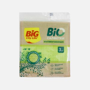 Салфетки Биг Сити влаговпитывающиее Био 3шт целлюлоза