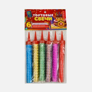 Свечи фонтаны д/торта Цветные искры 10см 30 сек цв плам пиротех состав